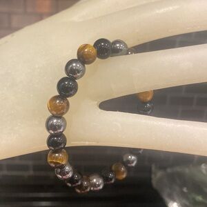 3 stones in bracelet Black obsidian tiger eye & hamatite Beaded Bracelet